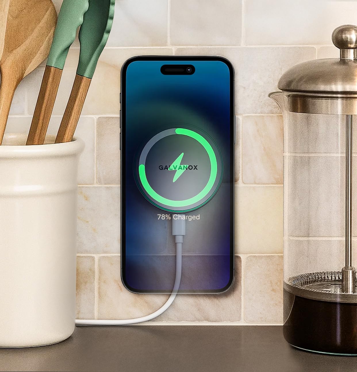 Galvanox Compatible with MagSafe Wall Mounted Magnetic Wireless Charger (15W) Fast Charging, Stick-on Adhesive Design with Long Removable USB-C Cable