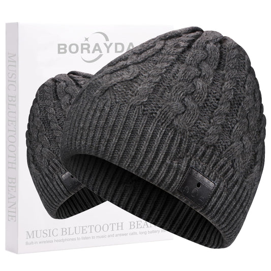 BORAYDA Bluetooth Beanie, Bluetooth 5.2 HD Stereo,30 Hours Play time,Built-in Microphone, Men's/Women's Christmas Electronic Gift (Charcoal)