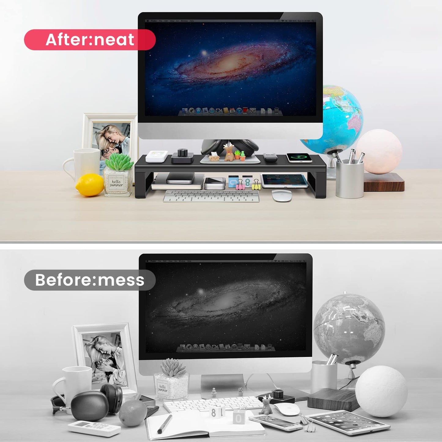 Vaydeer Wireless Charging and USB 3.0 Monitor Stand, Monitor Riser for Desk with Storage, Single Shelf Holder Raiser Organizer for Computer iMac