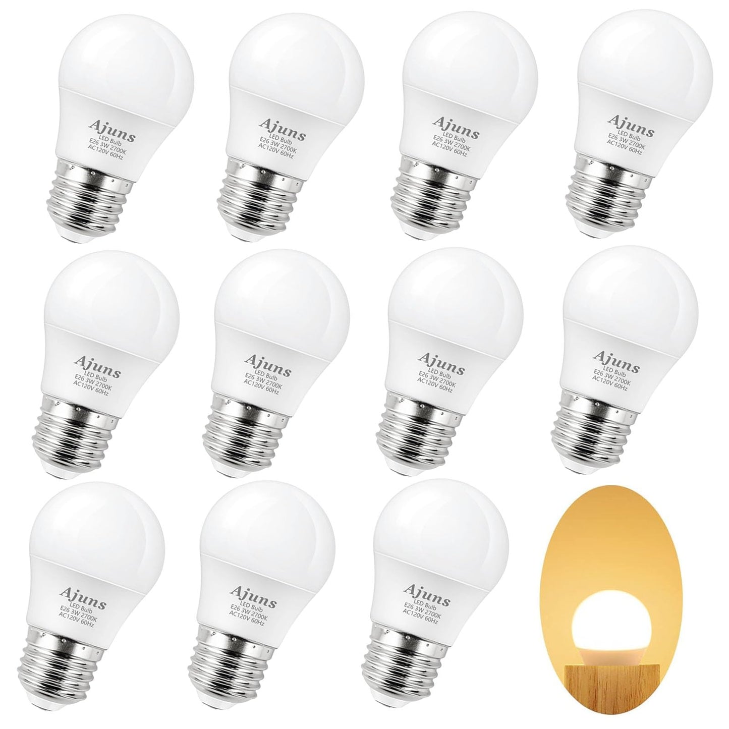 Ajuns LED Bulb 3W 25 Watt Light Bulbs Equivalent A15 120V 25W Bulb 2700K Soft White Low Watt Light Bulb Table Lamp for Bedroom 12Pack