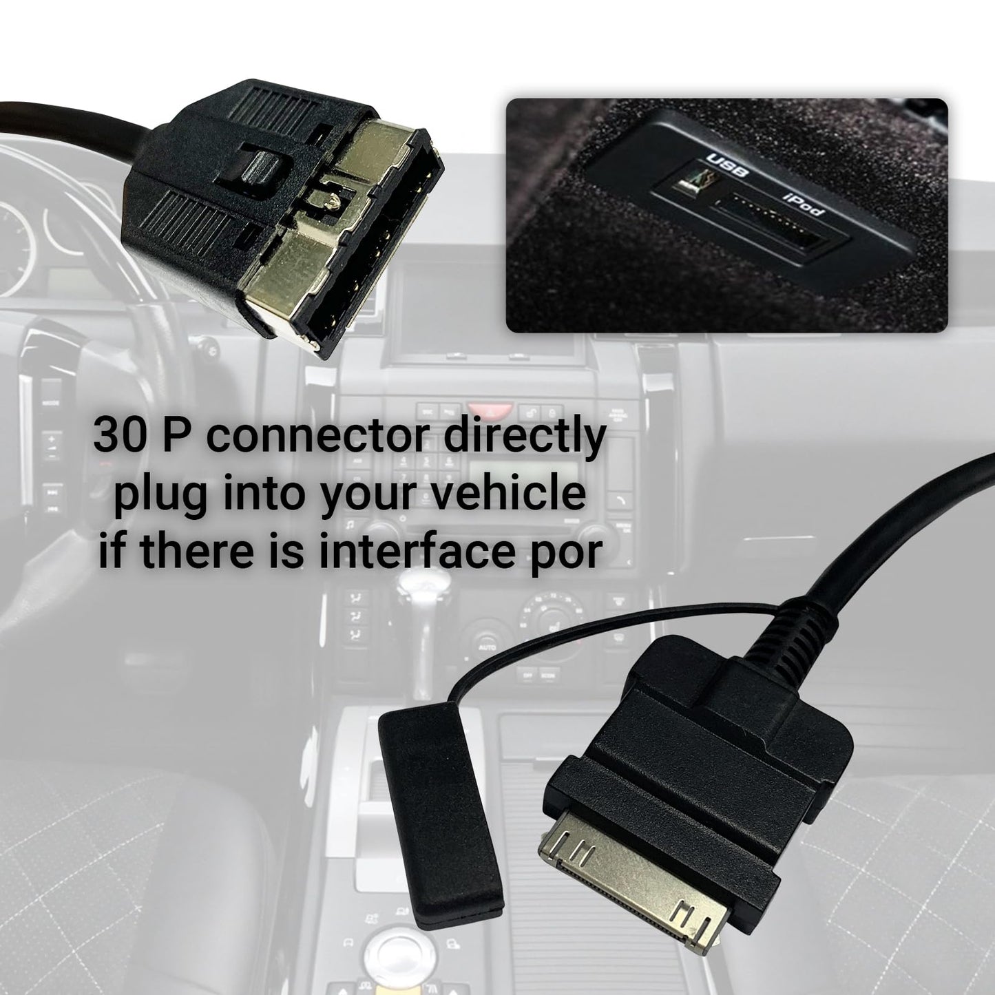 LODMOD Car Aux Cable Audio Adapter Interface for Pod Pad 4 30 Pin Connector Fit for Selected Models of Range Rover Jaguar (A)