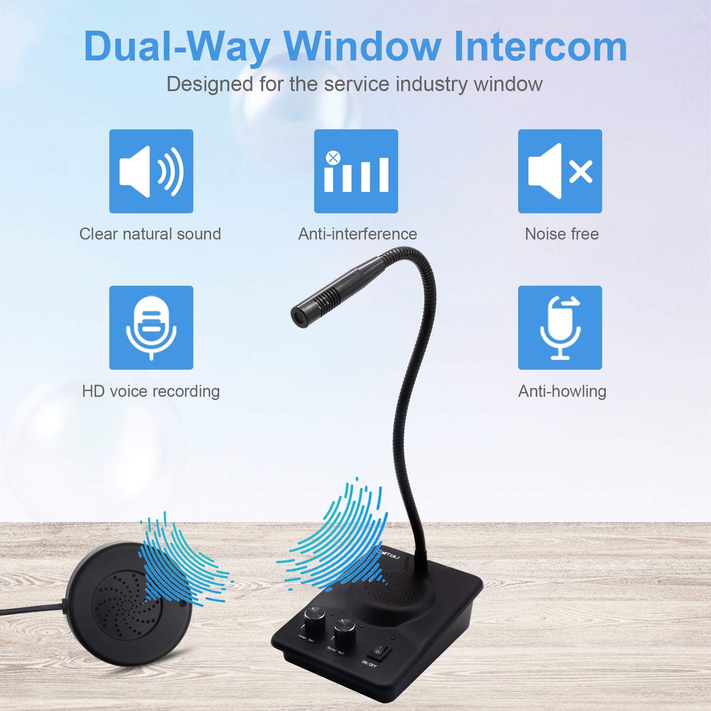 CallToU Window Speaker Intercom System Intercoms 2 Way Anti-Interference Intercommunication Microphone Counter Intercoms for Business, Bank, Office