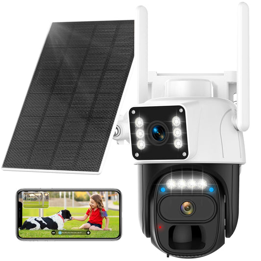 Hawkray Dual Lens Solar Security Camera Outdoor, 5G/2.4G Wireless Camera, 2K Resolution with 355° Pan/Tilt, Full Color Night Vision, Two-Way Audio