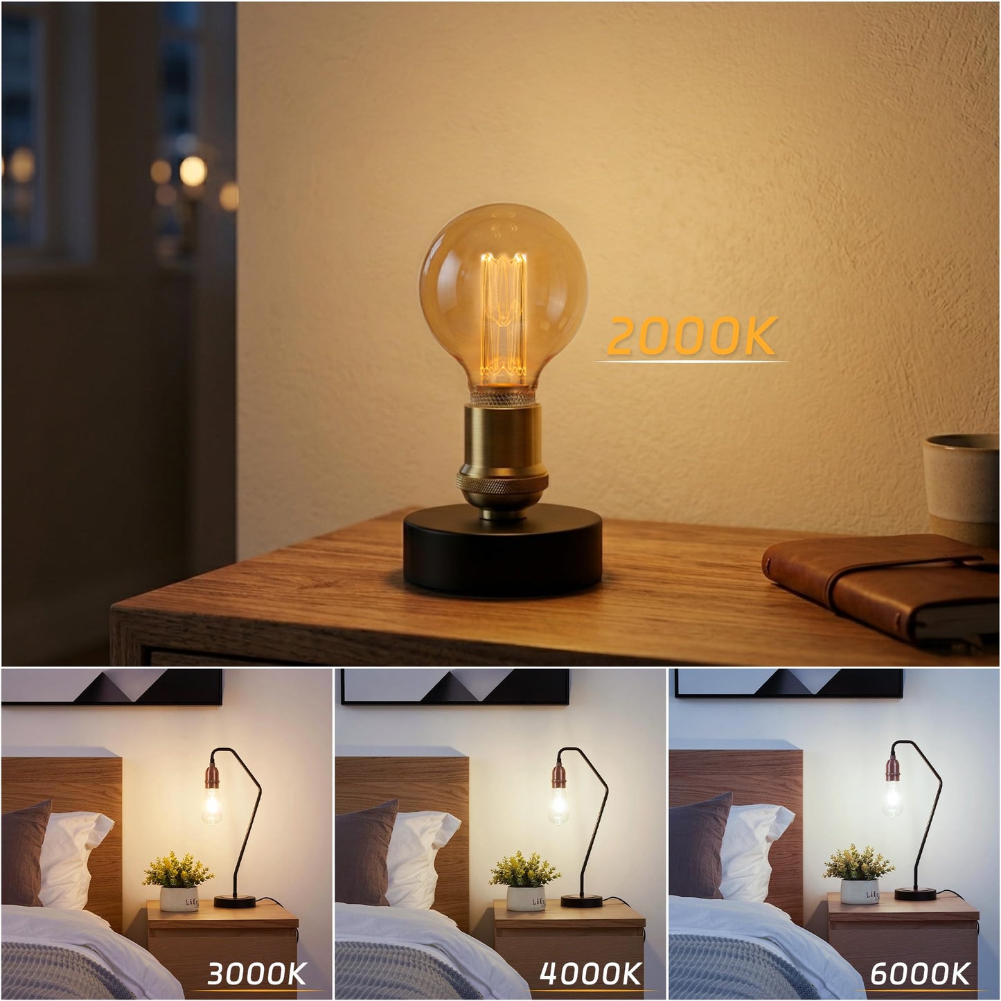 Harwez Dimmable Edison Bulb E26 Vintage Round LED Light LowLumen Amber G95
