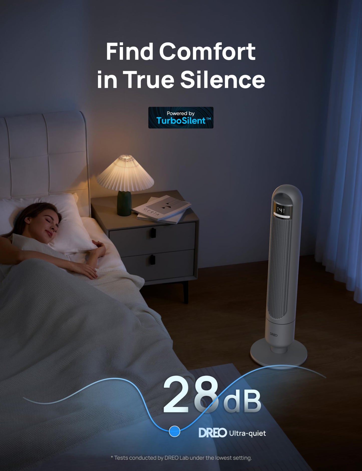 DREO Tower Fan for Bedroom, 26ft/s Velocity, 90° Oscillating, 8H Timer
