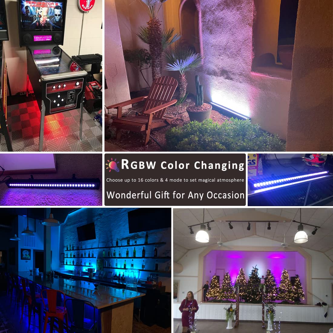 Wall Washer LED Lights,108W RGBW Color Changing LED Strip Lights with RF Remote,120V, 3.2ft/40 "Linear RGB LED Lights Bar for Outdoor/Indoor Lighting