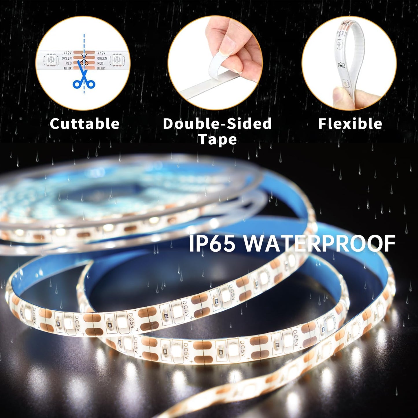 Xuuza Motion Sensor LED Light Strip, Strip Light USB Powered 16.4ft, Day Night Modes & Dimming Brightness, Adhesive Tape 5V Free Cutting Rope Lights
