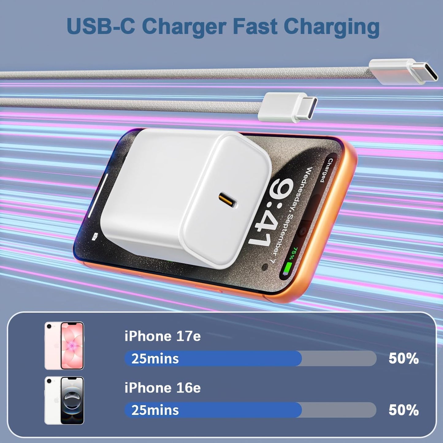iPhone 17 16 Charger,USB C Wall Charger Block Chargers Fast Charging with 10FT USBC to C Woven Cable for iPhone 17e/17/17 Pro/17 Pro Max/17 Air/iPhone