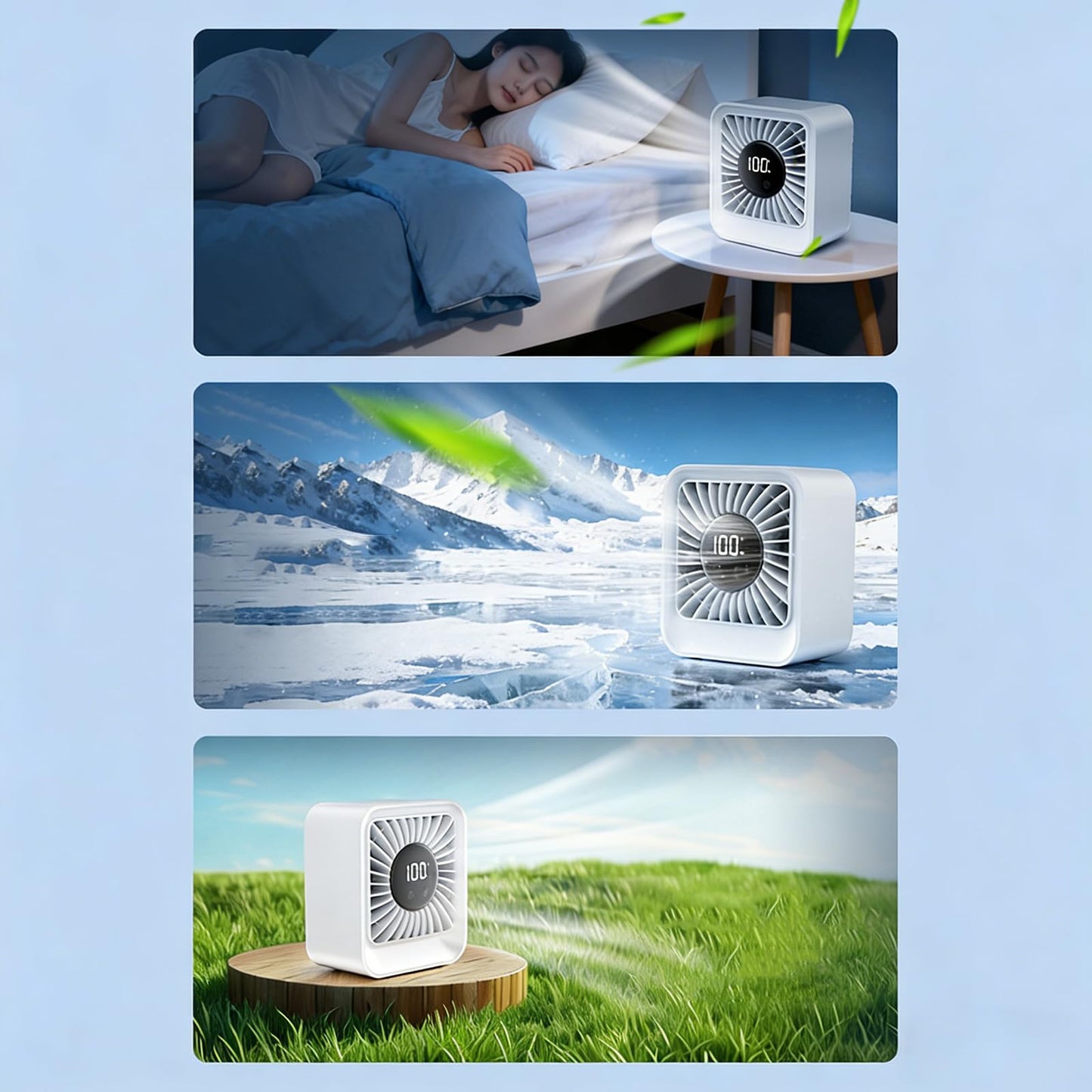Seklirax Type-C ABS Desktop Cooling Fans 4000mAh Quiet Table Top Fans Adjustable 8-Speed with Turbo Airflow & Digital Display for Bedroom Home Dorm