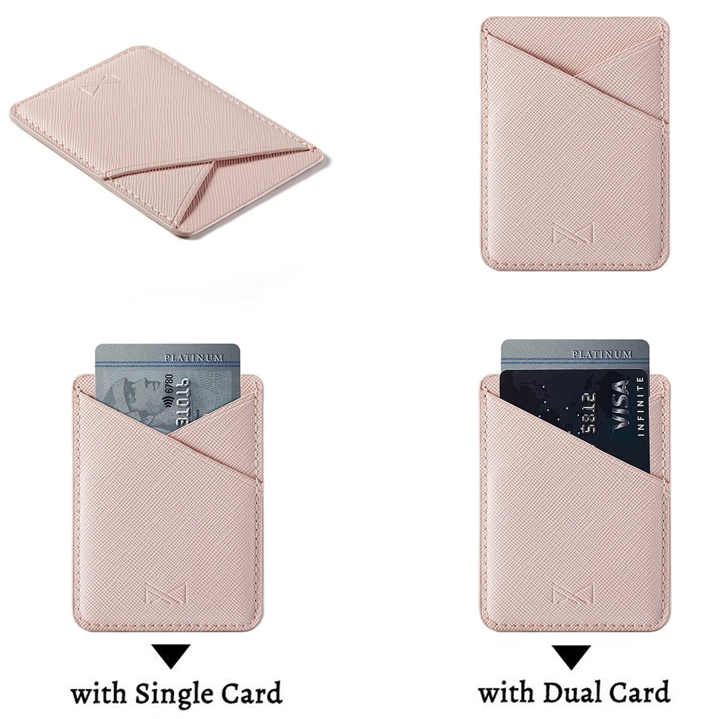 BIAJIYA Phone Card Holder, PU Leather Sleeve, Credit Card Holder Stick On Phone Case for iPhone Samsung Most Smartphones (Pink)