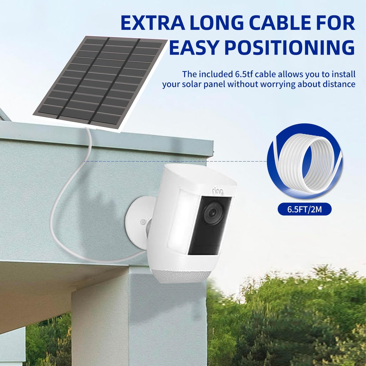 Solar Panels for Ring Camera Outdoor (New Generation) 5W 5V Solar Panel Charger with USB-C&Plug for Spotlight Cam Plus&Stick Up Cam Pro.Waterproof