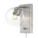 JONATHAN Y 6" Nickel 1-Light with Clear Globe Modern Wall Sconce, Plug-in or Hardwired LED Adjustable Wall Light with Dimmer Switch, Clear Glass Globe