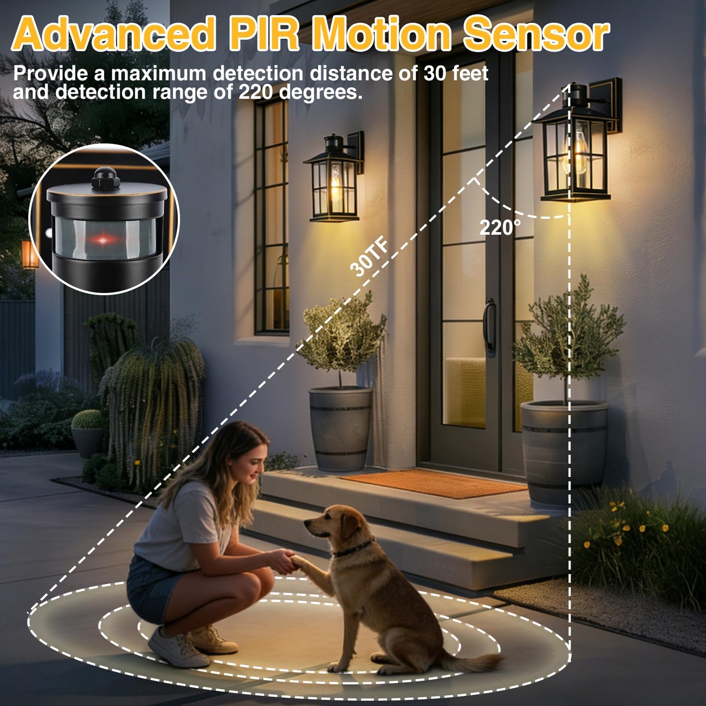 EIKESN 2 Pack Outdoor Motion Sensor Porch Light, Black Exterior Wall Lantern Lighting Fixtures,Dusk to Dawn Outdoor Wall Lights, Waterproof Front