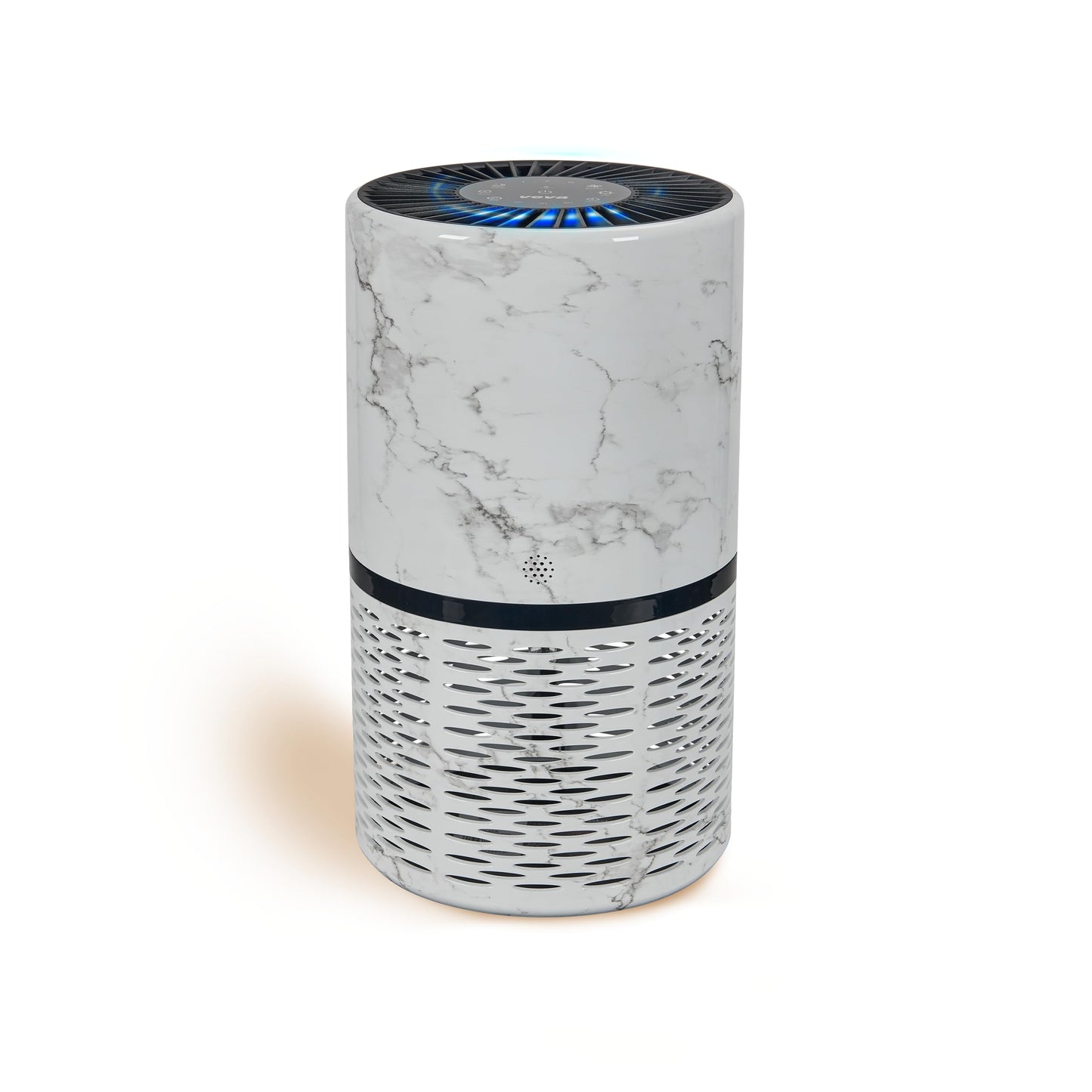 Veva White Circular Air Purifier, Compact and Modern with UV-C Light, HEPA Filter, 3 Speed Settings, Soft Light, 220 sqft coverage