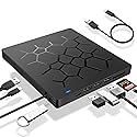 UHNDY External DVD Drive, USB 3.0 CD DVD Burner for Laptop, Type-C CD/DVD ROM +/-RW Optical Disk Drive with 4 USB Ports and 2 SD Card Slots, Ultra