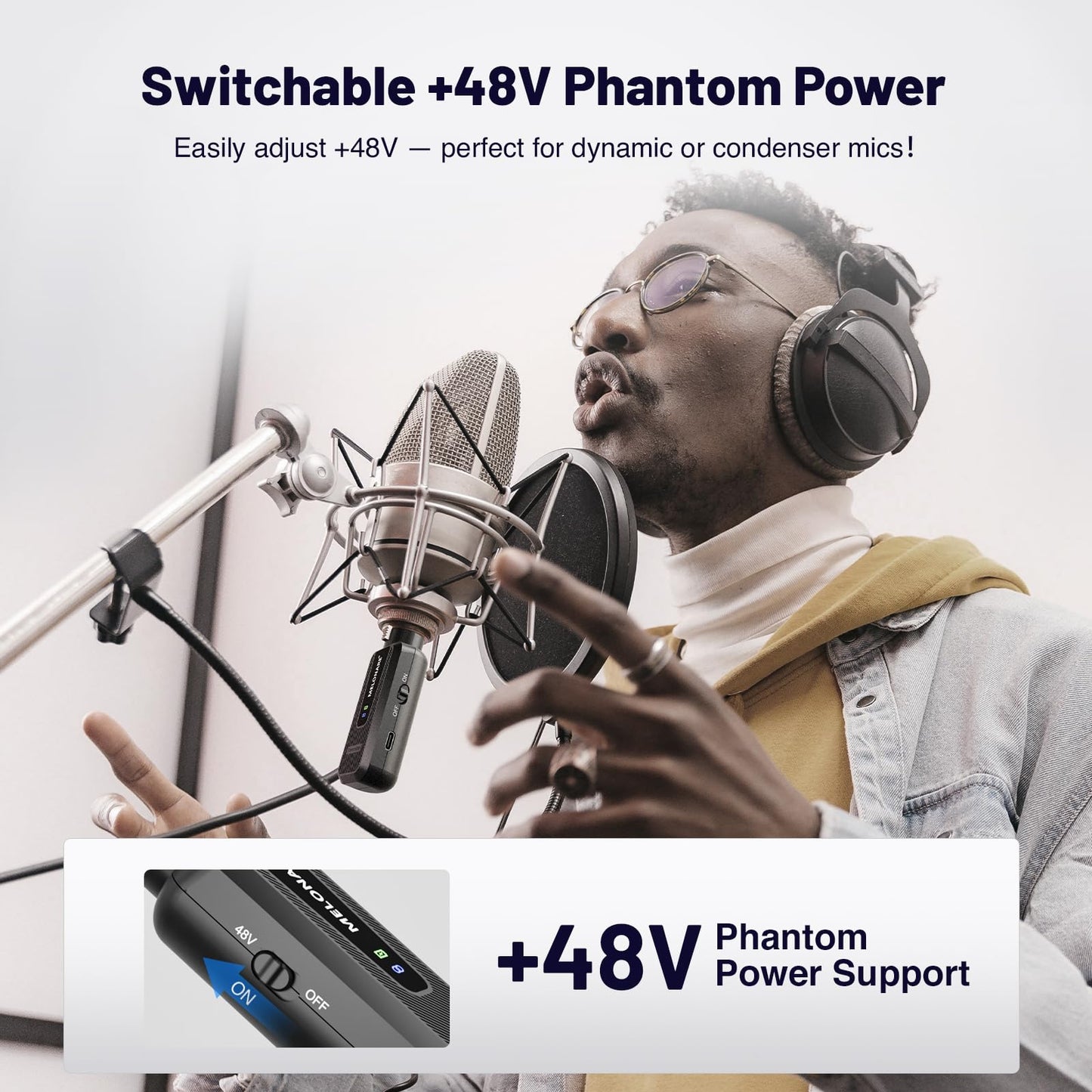 Melonare Plug on UHF 900MHz XLR Wireless Microphone Adapter, XLR Wireless Audio Transmitter & Receiver System, 164ft Range, +48V Phantom Power for