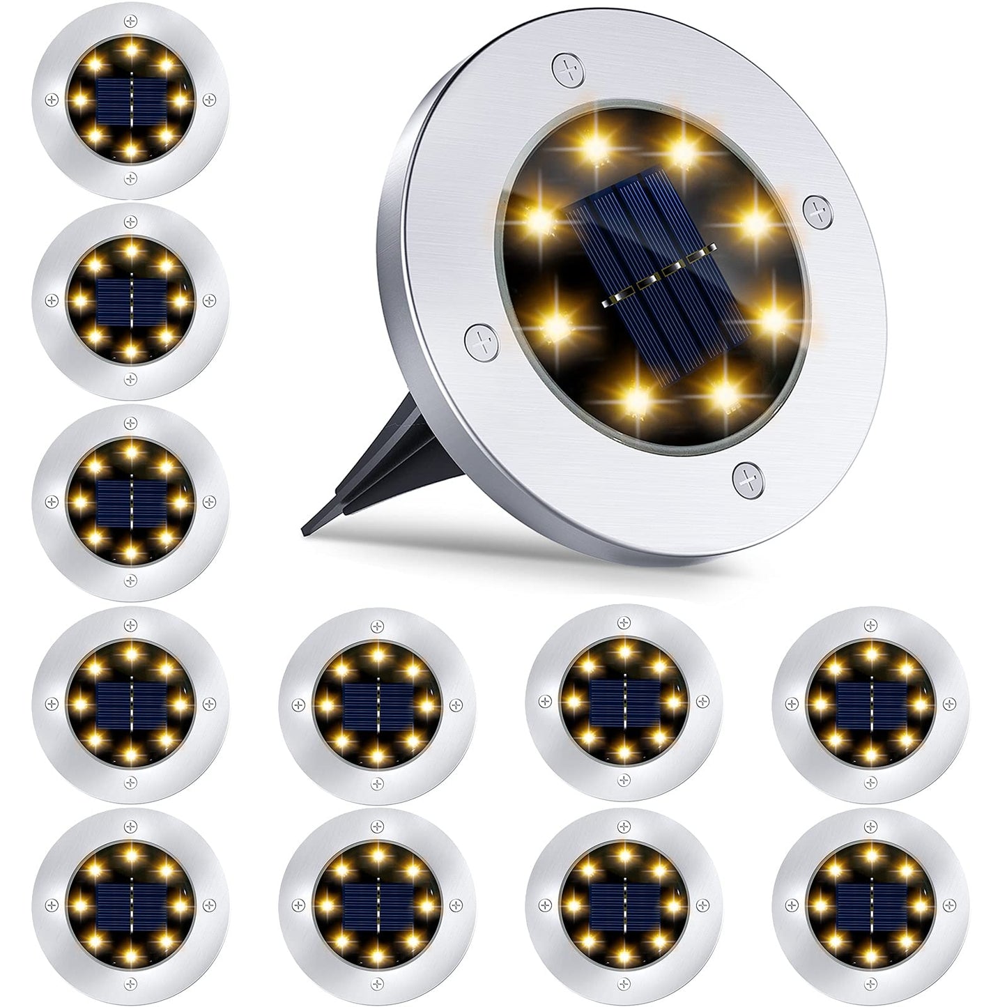 12 Pack 8LED Solar Garden Lights Outdoor Waterproof Sidewalk Disk Bright In-Ground Landscape Lighting for Lawn Patio Pathway Yard Steps Deck Walkway
