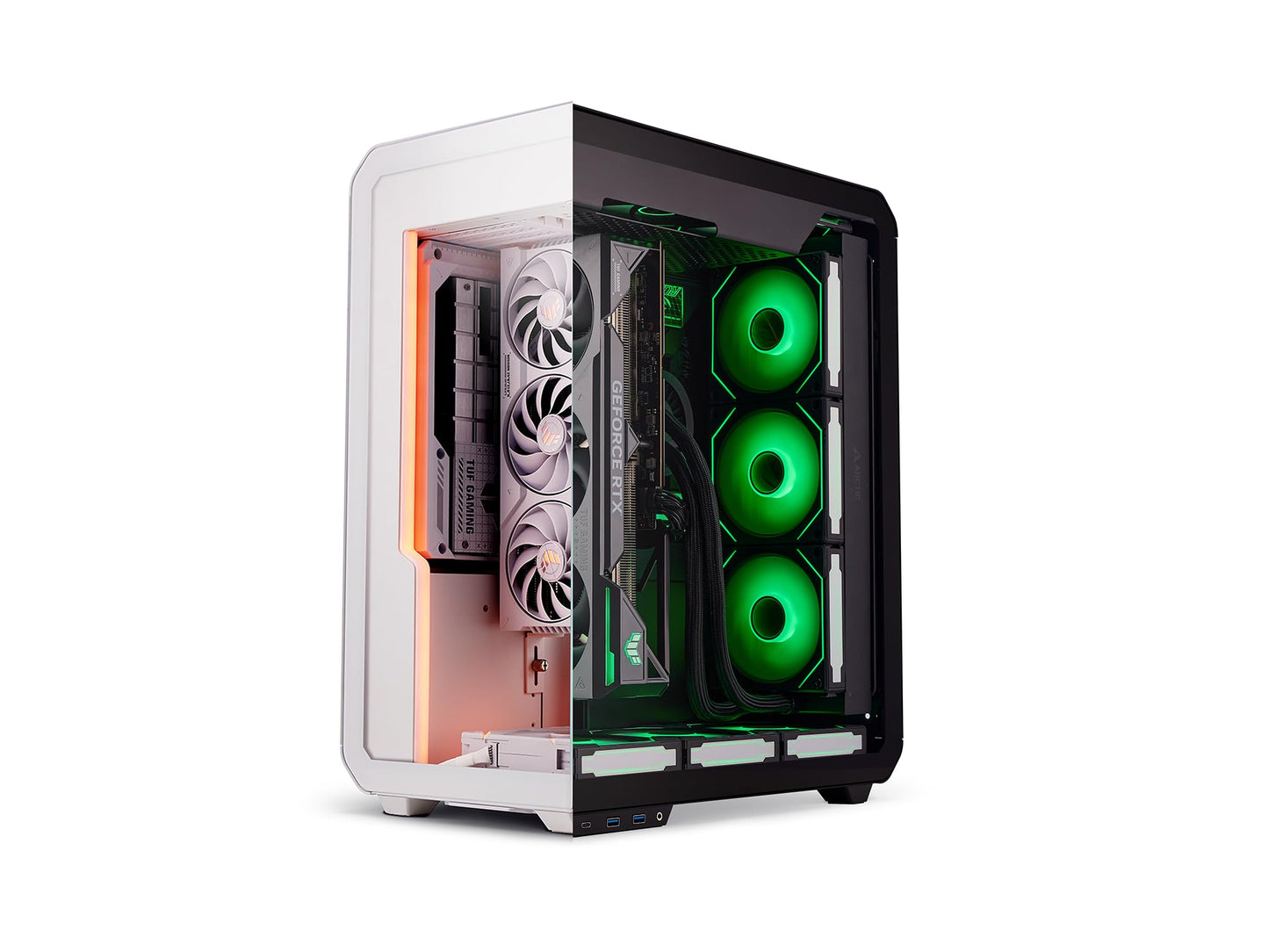 SSUPD Xhuttle Black ATX Mid Tower Gaming Case, with a Dual - Chamber Design, Panoramic Tempered Glass,Vertical GPU Airflow, Includes 3 x 120mm ARGB