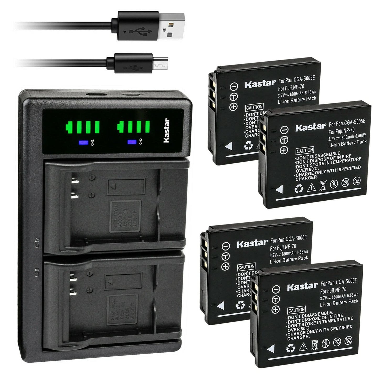 Kastar 4-Pack BP-DC4 Battery and LTD2 USB Charger Replacement for Leica BP-DC4 Battery, Leica BC-DC4 BC-DC4-E Charger, Leica C-LUX1, D-LUX2, D-LUX3