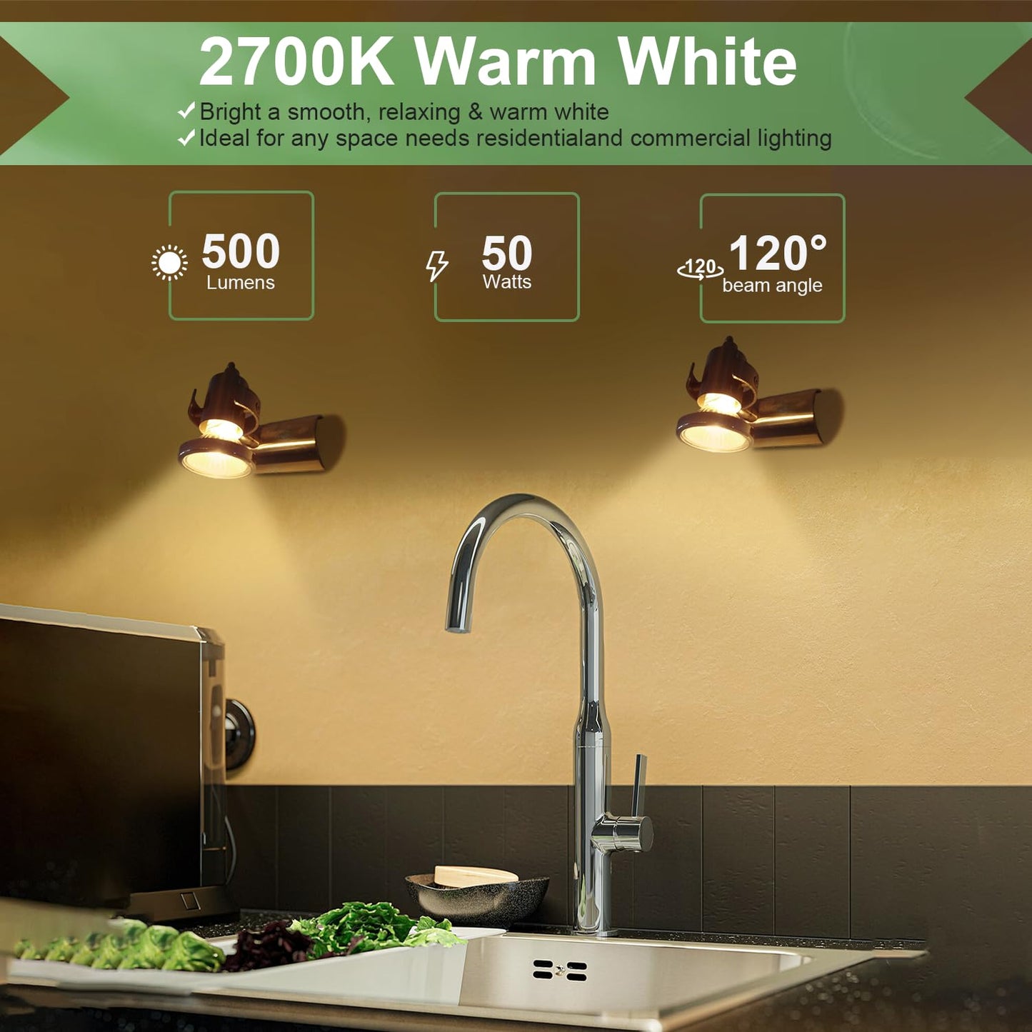 SerBion GU10 120V 50W Halogen Light Bulbs for Track and Range Hood, GU10+C Candle Warmer Lamp with Dimmable, 2700K Warm White, 6000+Hours Long-Lasting