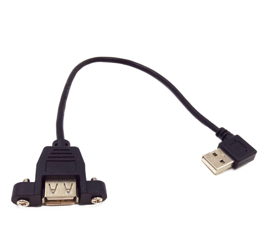 Wpeng USB Extension Cable, Qaoquda 1ft 90 Degree Right Angle USB 2.0 Type A Male to Type A Female Panel-Mount with Screws Cable(USB M/F)