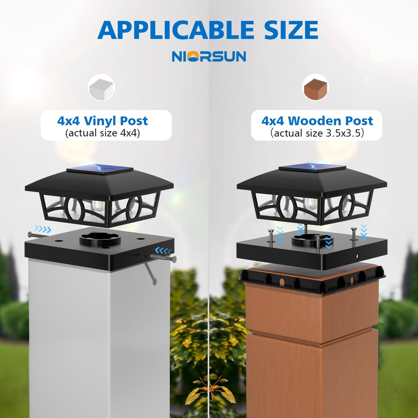 NIORSUN Solar Post Lights Outdoor, Fence Post Solar Lights Warm White Outdoor Waterproof Edison LED Bulbs Garden Patio Fence Deck Decor, Post Cap