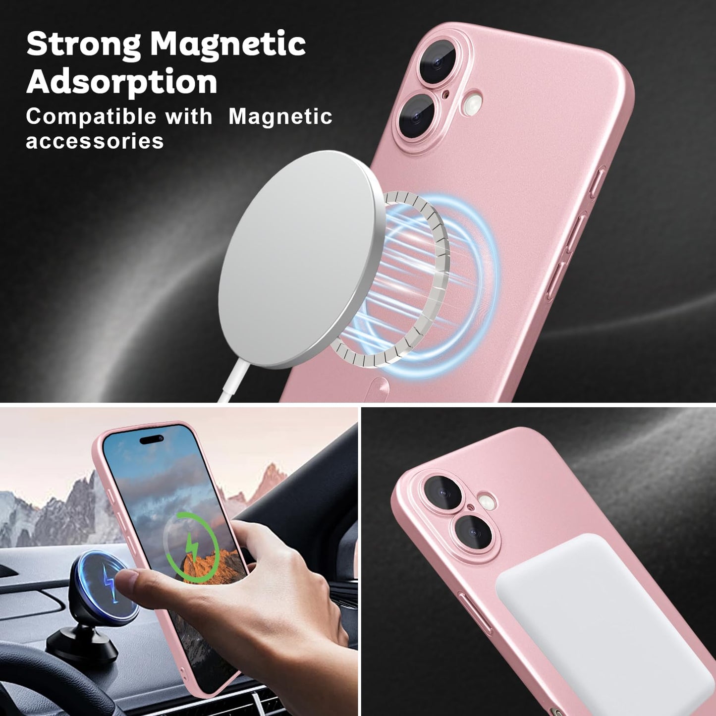ankofave Magnetic for iPhone 16e Case, with Camera Lens Protector, Compatible with Magnetic, Slim Shockproof Bumper Soft Silicone Metallic Lustre