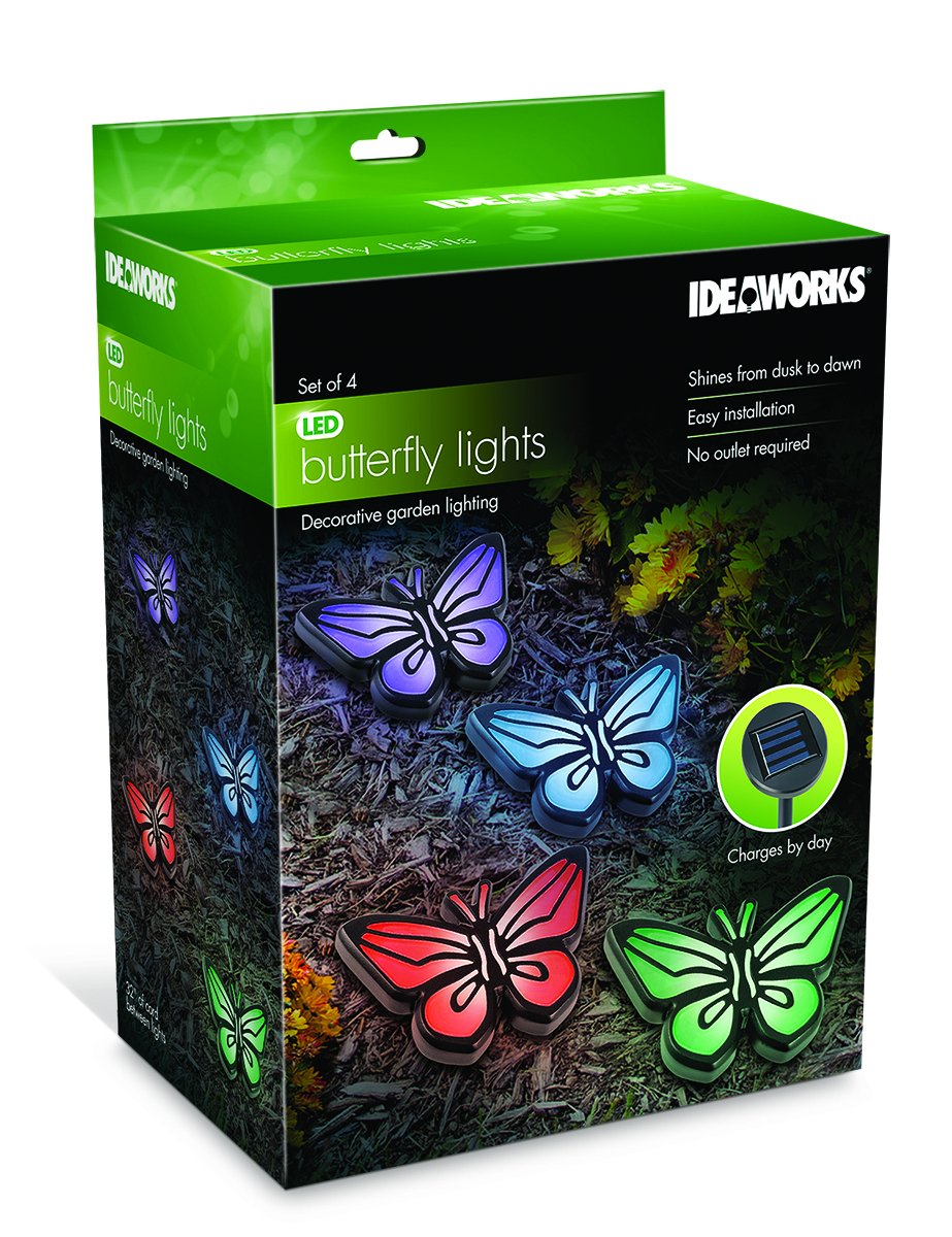 IdeaWorks Butterfly Lights-Sets of 4-Solar Powered-Automatically Turns On at Dusk & Off at Dawn-Space Each Light up to 32”-Easy Installation