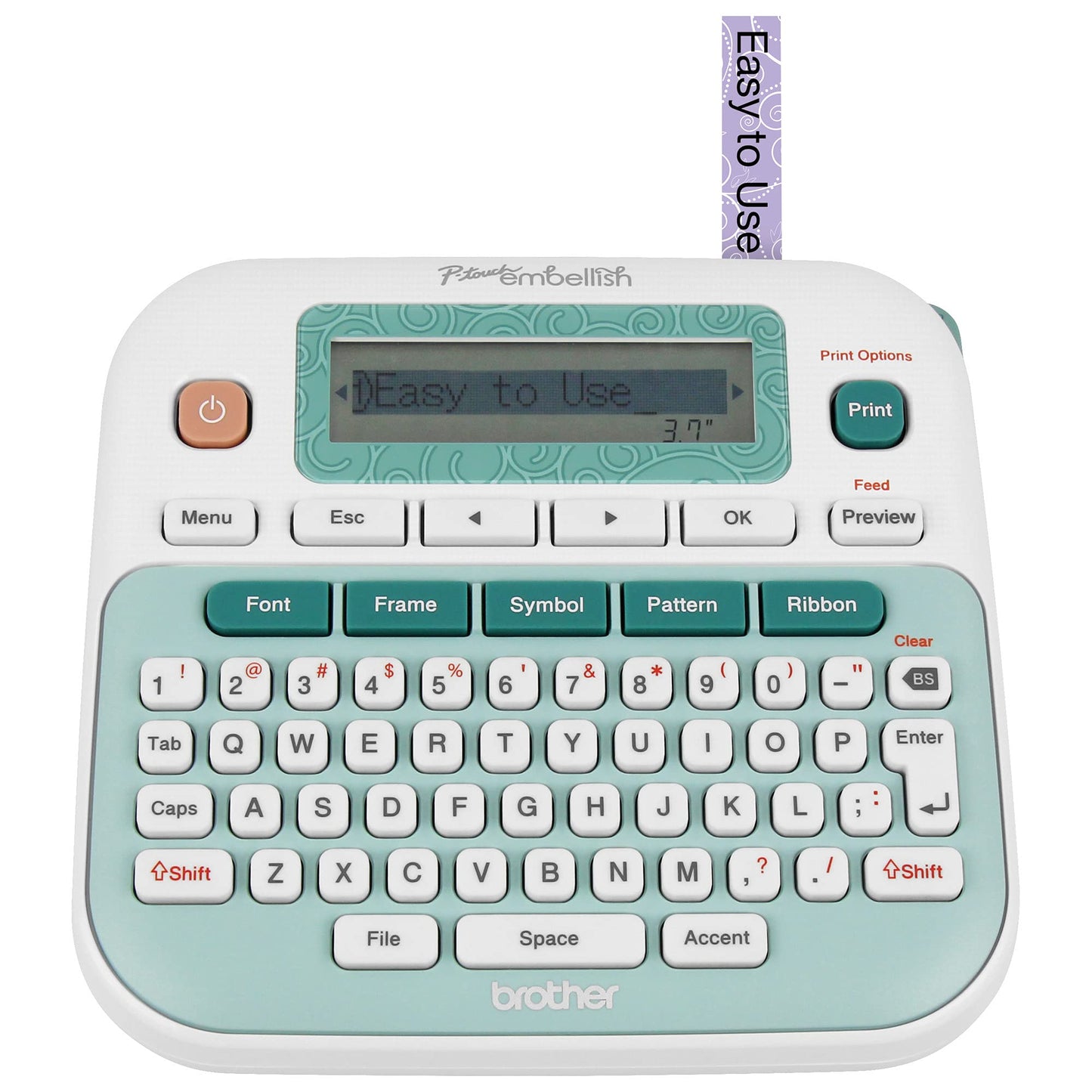 Brother P-Touch Embellish Ribbon & Tape Printer PT-D215e,White