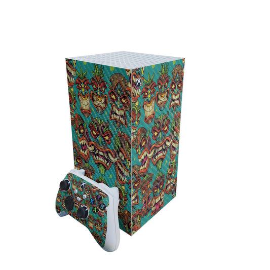 Carbon Fiber Gaming Skin Compatible With Microsoft Xbox Series X Digital Edition Bundle - Crazy Tikis - Premium 3M Vinyl Protective Wrap Decal Cover