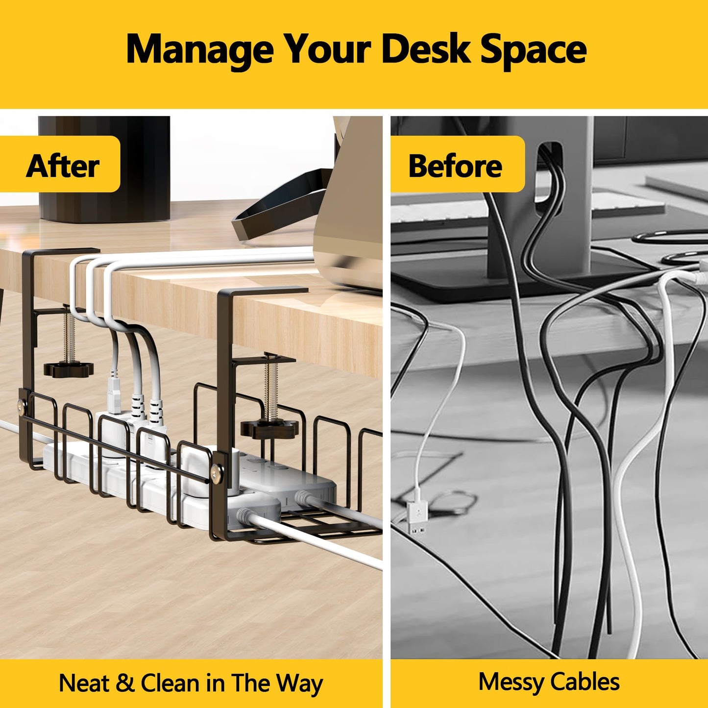 MAXTBEE Under Desk Cable Management Tray,15.7” No Drill Cord Organizer with Clamps for Wire Management,4MM Under Desk Cable Management Tray for Home