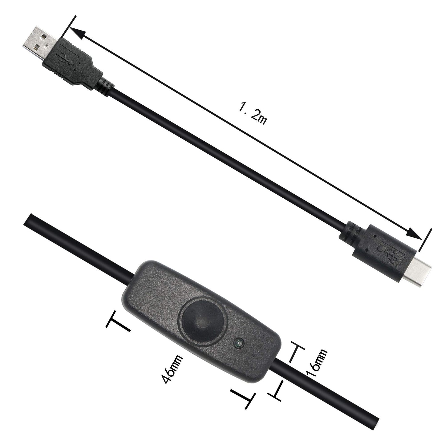 PNGKNYOCN Raspberry Pi Power Switch, 3.9FT with Indicator Light Raspberry Pi 4 Power Switch Type A to Type C USB Cable for Raspberry Pi 4