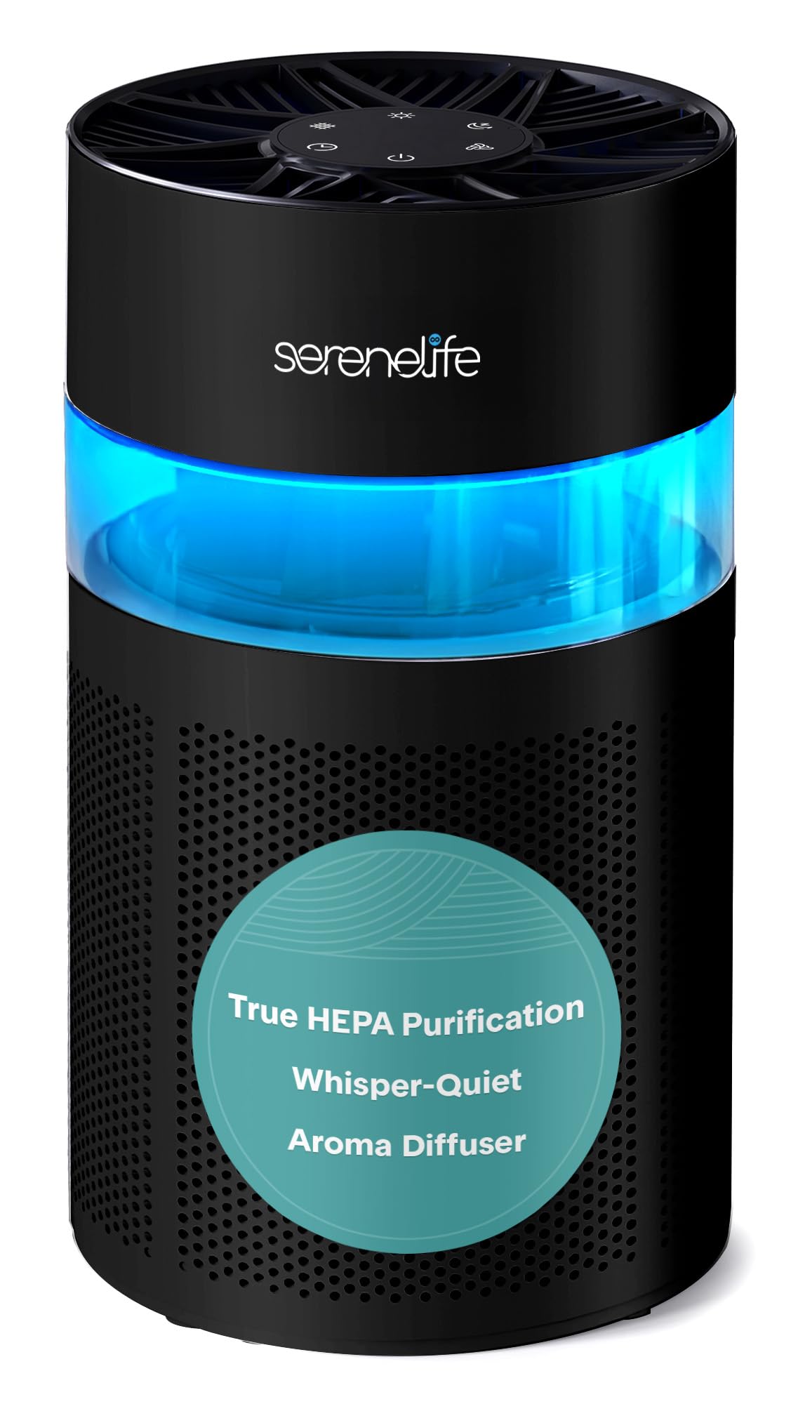 SereneLife HEPA Air Purifier for Home, Compact Quiet Air Purifier with Filter Replacement Alert, Touch Controls, Aroma Box, 2 Fan Speeds & Timer