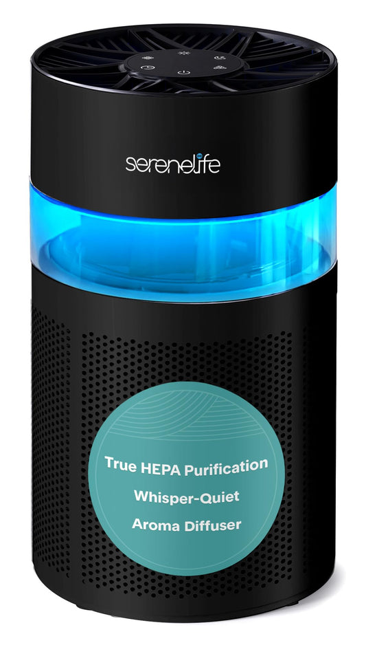 SereneLife HEPA Air Purifier for Home, Compact Quiet Air Purifier with Filter Replacement Alert, Touch Controls, Aroma Box, 2 Fan Speeds & Timer