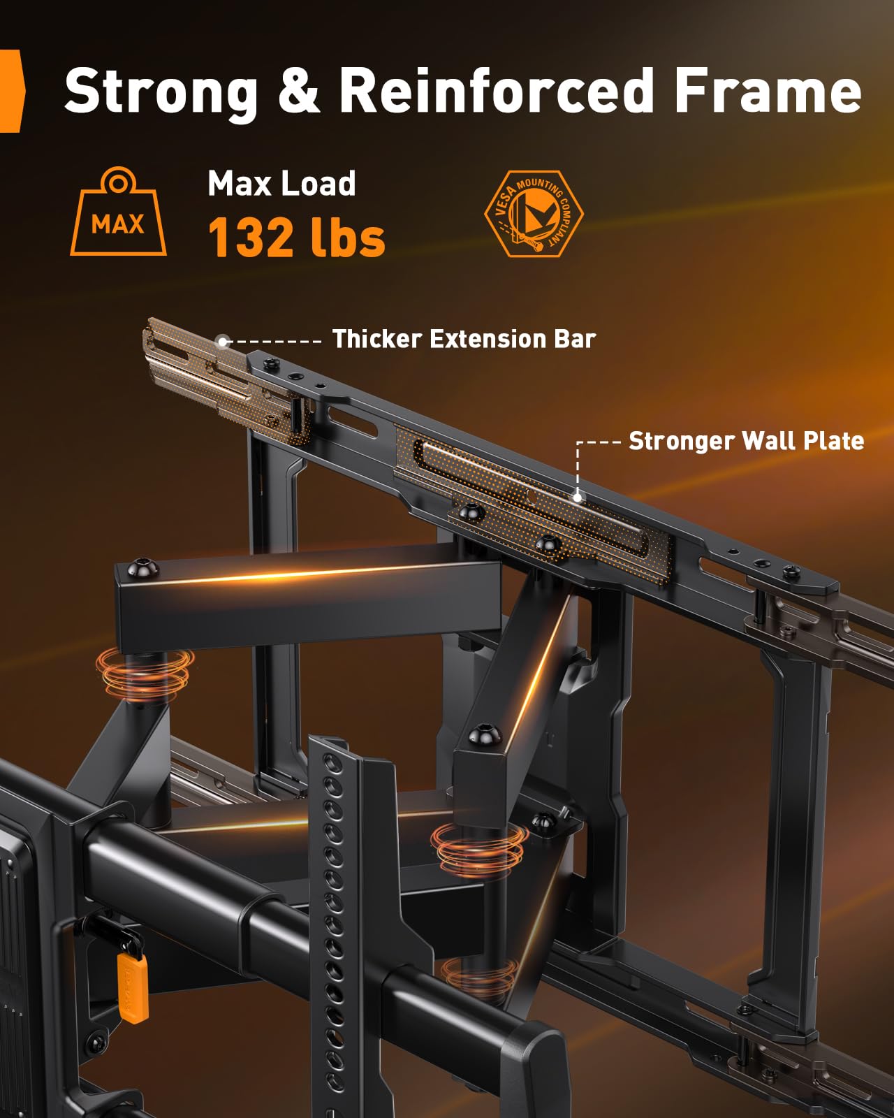 Perlegear Full Motion TV Wall Mount for 42-97 inch TVs up to 132 lbs, Preassembled and Telescopic Design for Easy Setup, Swivel, Tilt and Extension