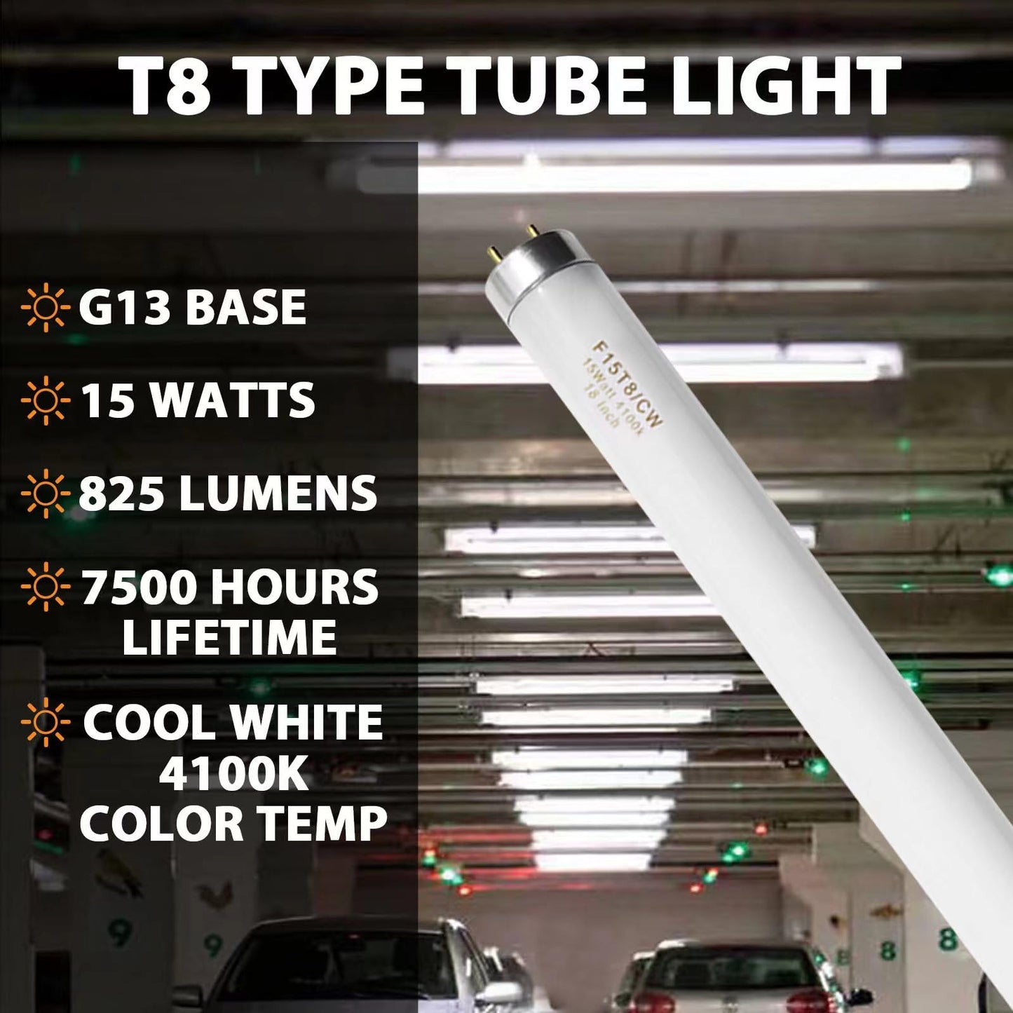 Konideke 18 Inch F15T8/CW T8 15W Fluorescent Light Bulb Cool White, F15T8/SP41 Replacement Bulb for Garage, Office, Kitchen Under-Cabine, G13 Base 6