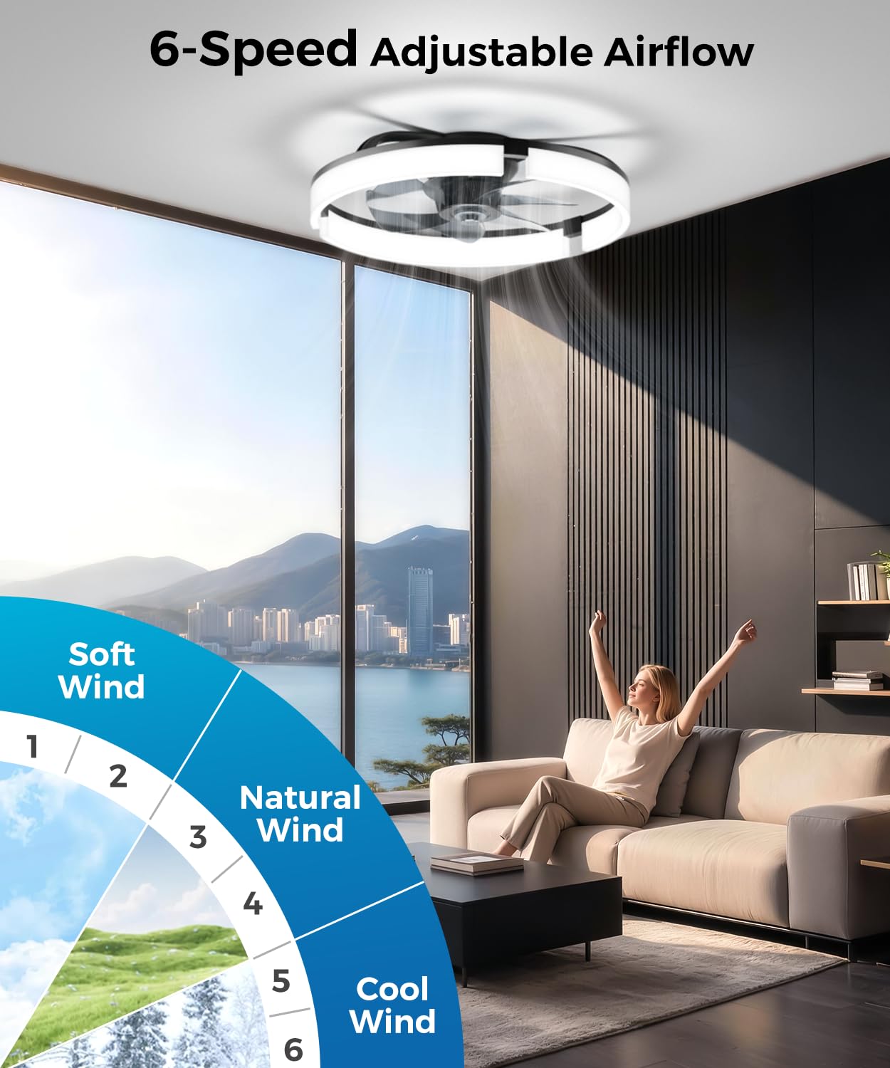 PACOVY 20'' Ceiling Fan with Lights, Flush Fandelier, Remote/APP Control