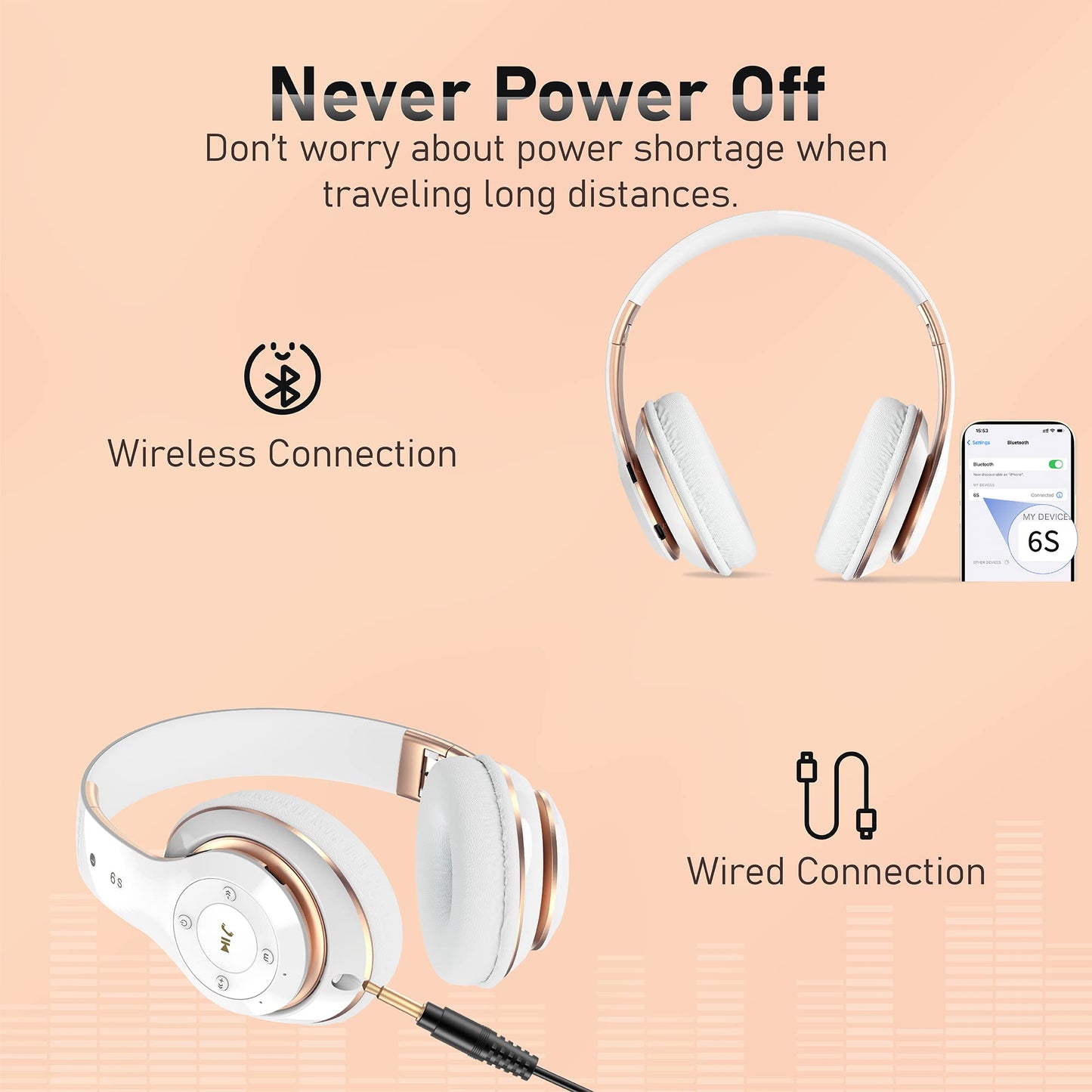 Falebare Bluetooth Headphones Over Ear, 6S Foldable Wireless Headphones with 6 EQ Modes, 40 Hours Playtime HiFi Stereo Headset with Mic, Soft Ear…