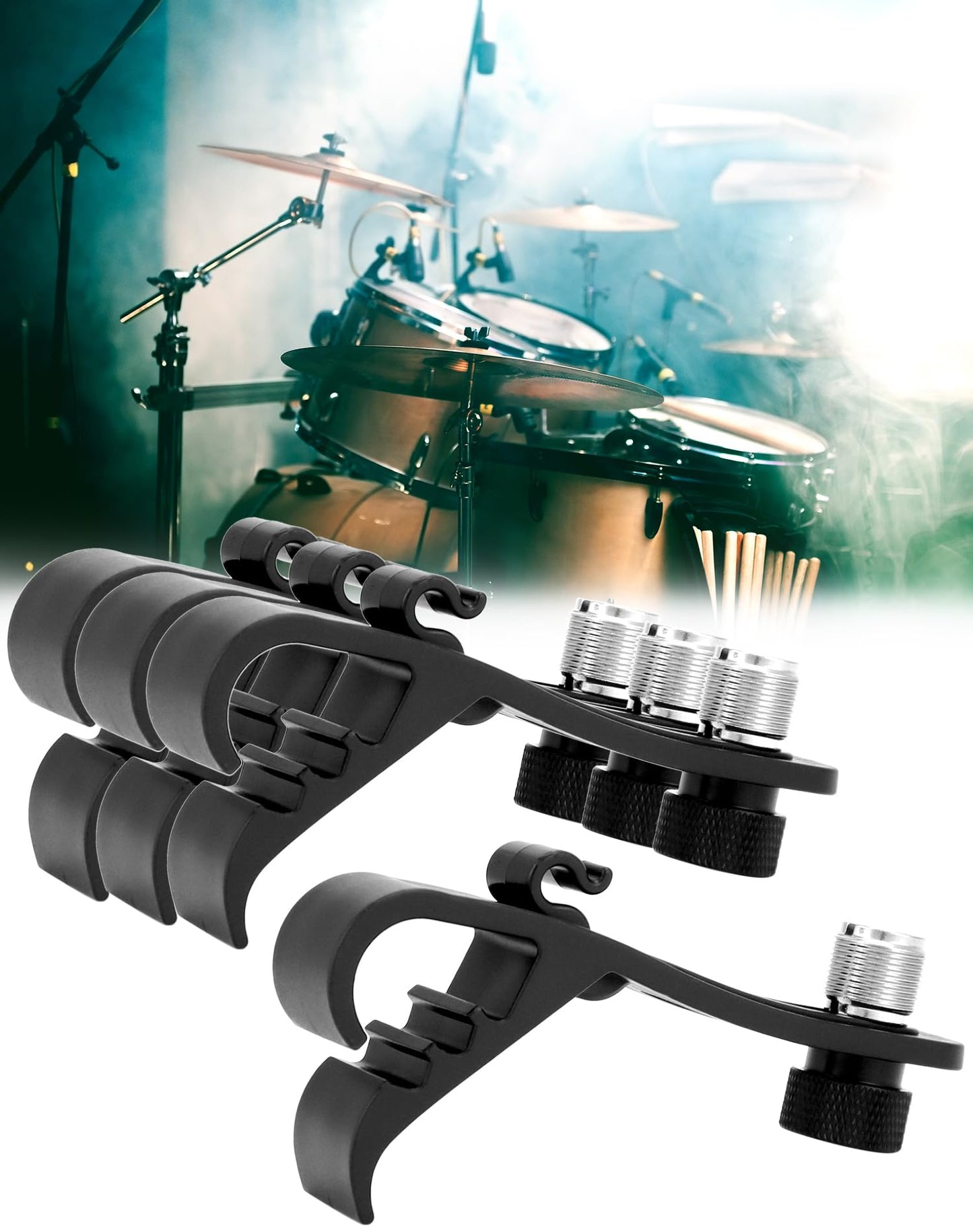 QWORK Drum Microphone Clips, 4 Pack, Black Metal