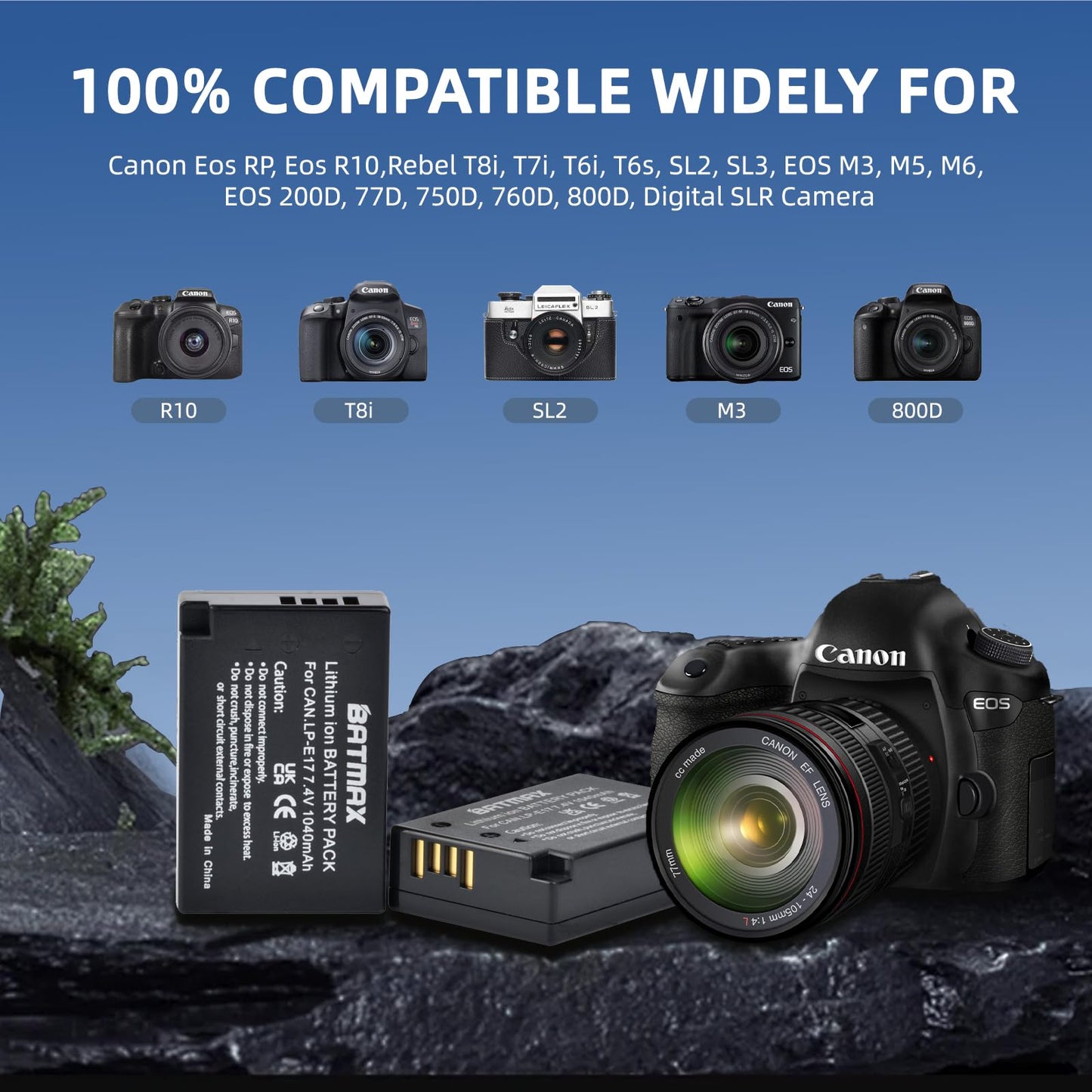 Batmax 2Packs LP-E17 Battery + LED Charger for Canon EOS Rebel SL2 SL3 T6i T6s T7i, EOS M5 M3 M6, M6 mark2, 77D 200D 250D 750D 760D 800D 8000D RP