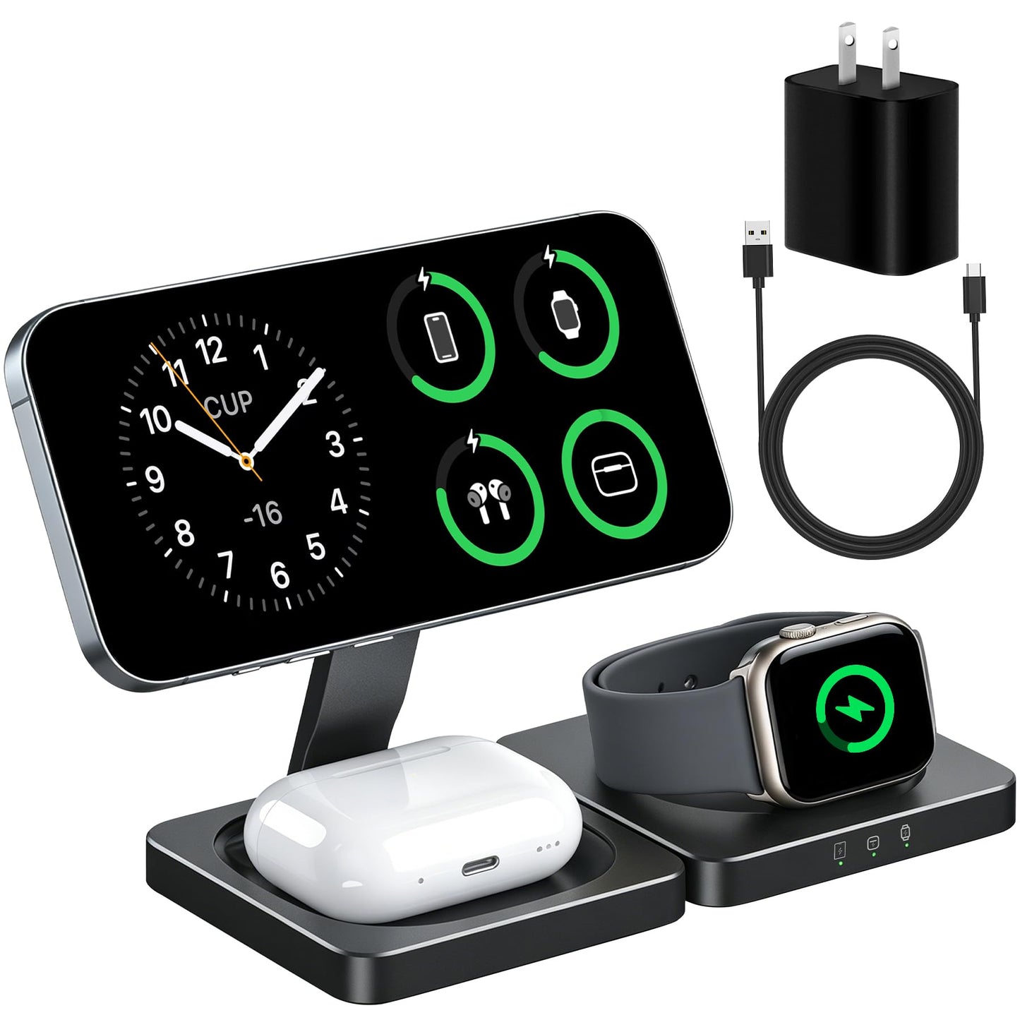 Wrieless Charging Station for Apple Devices,Magnetic 3-in-1 Foldable,Travel,Charger Stand Compatible with MagSafe for iPhone 17 16 15 14 13 12