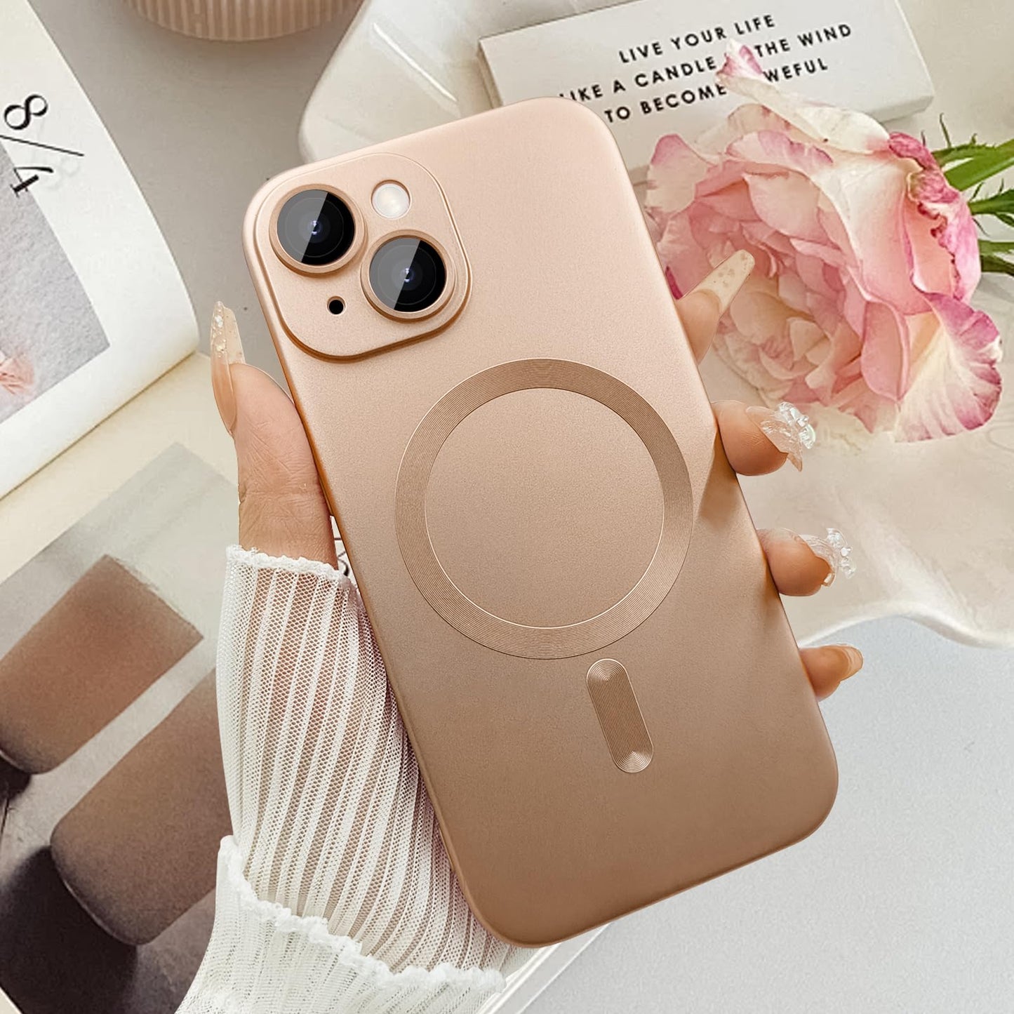 ankofave Magnetic Case for iPhone 14 Plus Case for Women, Shockproof Matte Luxury Soft Metallic Luster Design with Camera Lens Protector, Compatible