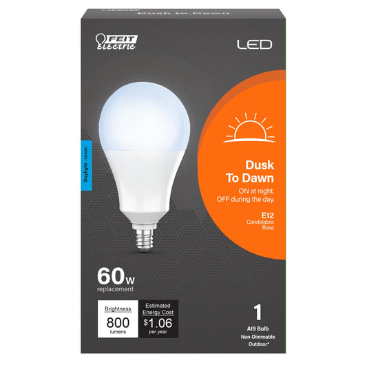 Feit Electric A19 LED Dusk-to-Dawn Light Bulb, 60W Eq