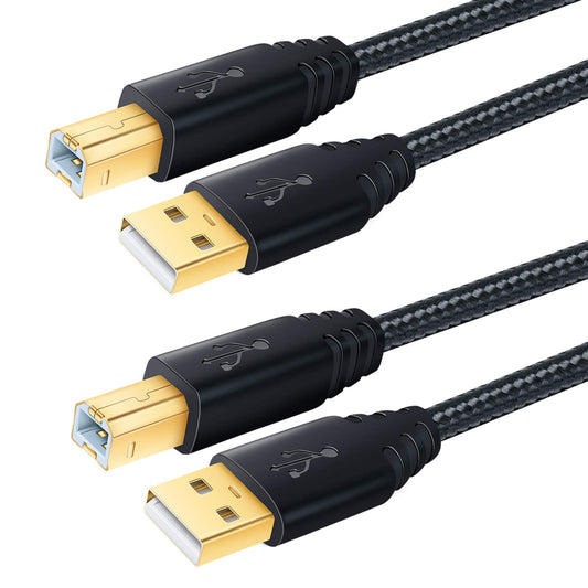 OKRAY USB Printer Cable 10FT, 2-Pack USB 2.0 Type A-Male to B-Male Printer Cable Scanner Cord Durable Nylon Braided with Gold-Plated Connector