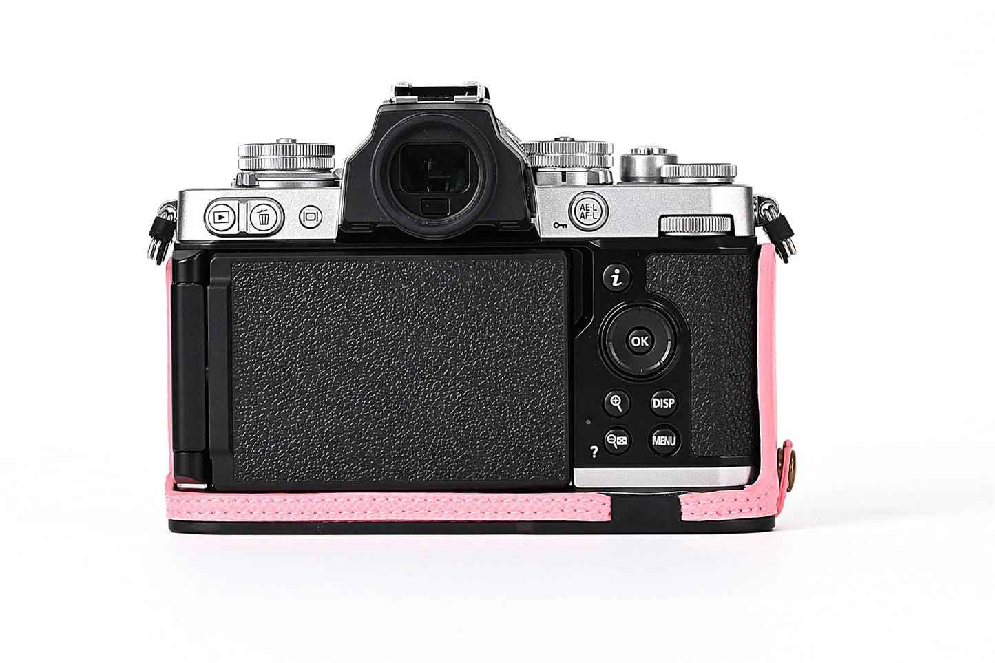 Z fc Case, BMAOLLONGB Handmade PU Carbon Fibre Leather Half Camera Case Bag Cover Bottom Opening Version for Nikon Z fc with Hand Strap (Pink)