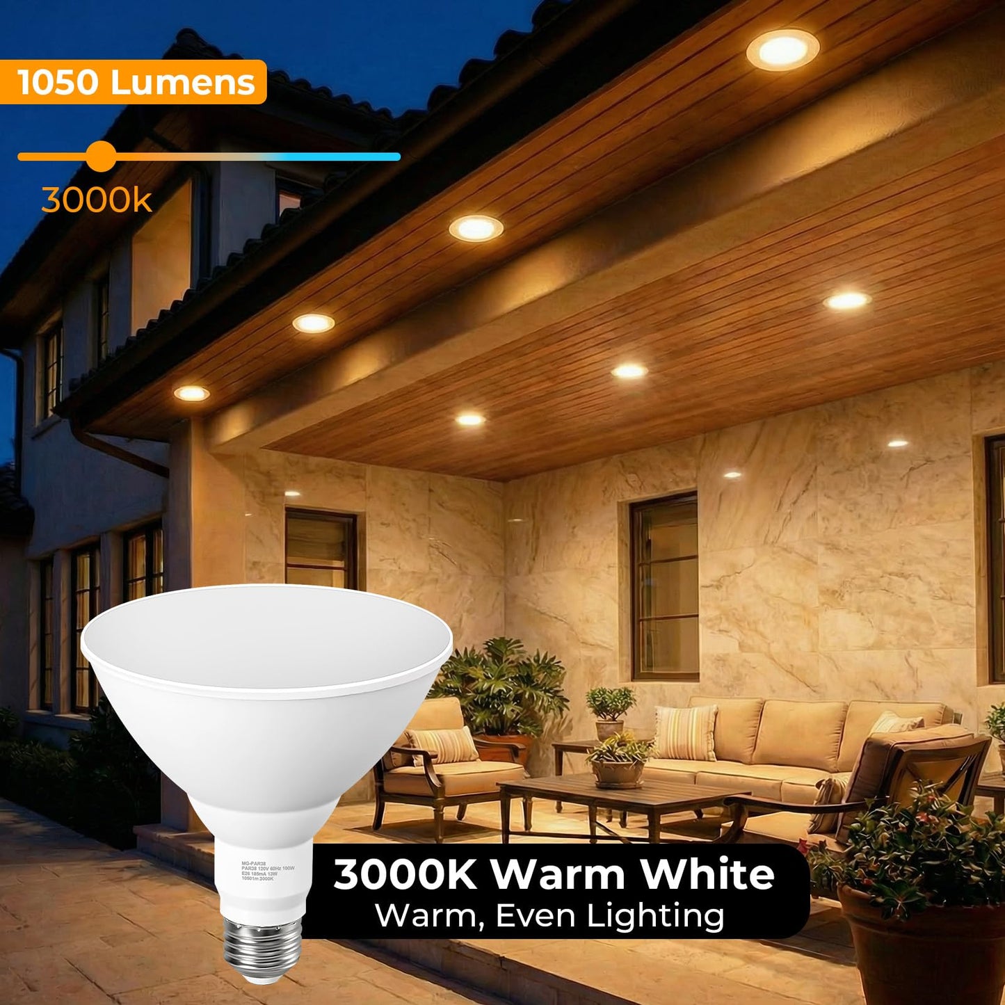 GvvooHome PAR38 Led Flood Light Bulb Dimmable, Waterproof Outdoor Light Bulbs 100W Equivalent, 3000K Warm White Exterior Floodlight Bulbs for Patio