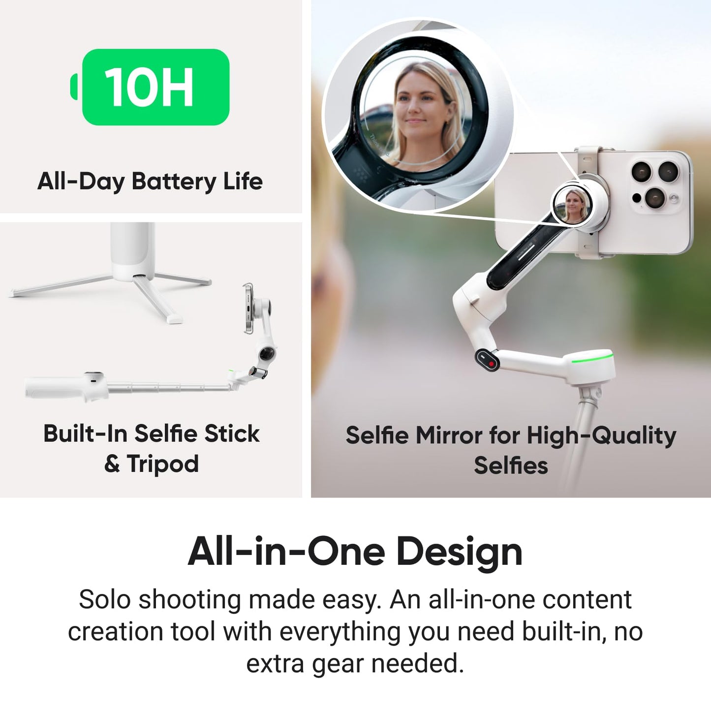 Insta360 Flow 2 Pro Vlog Bundle White - Foldable AI Phone Gimbal, Track in 200+ Apps with Apple DockKit, 360º Pan Tracking, Built-in Tripod/Selfie