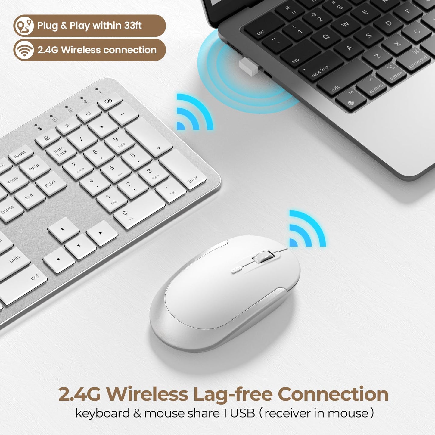 seenda Wireless Keyboard and Mouse Combo, Rechargeable Quiet Keyboard Mouse, Sleek and Ultra Thin Design, Full-Size with Number Pad for Windows