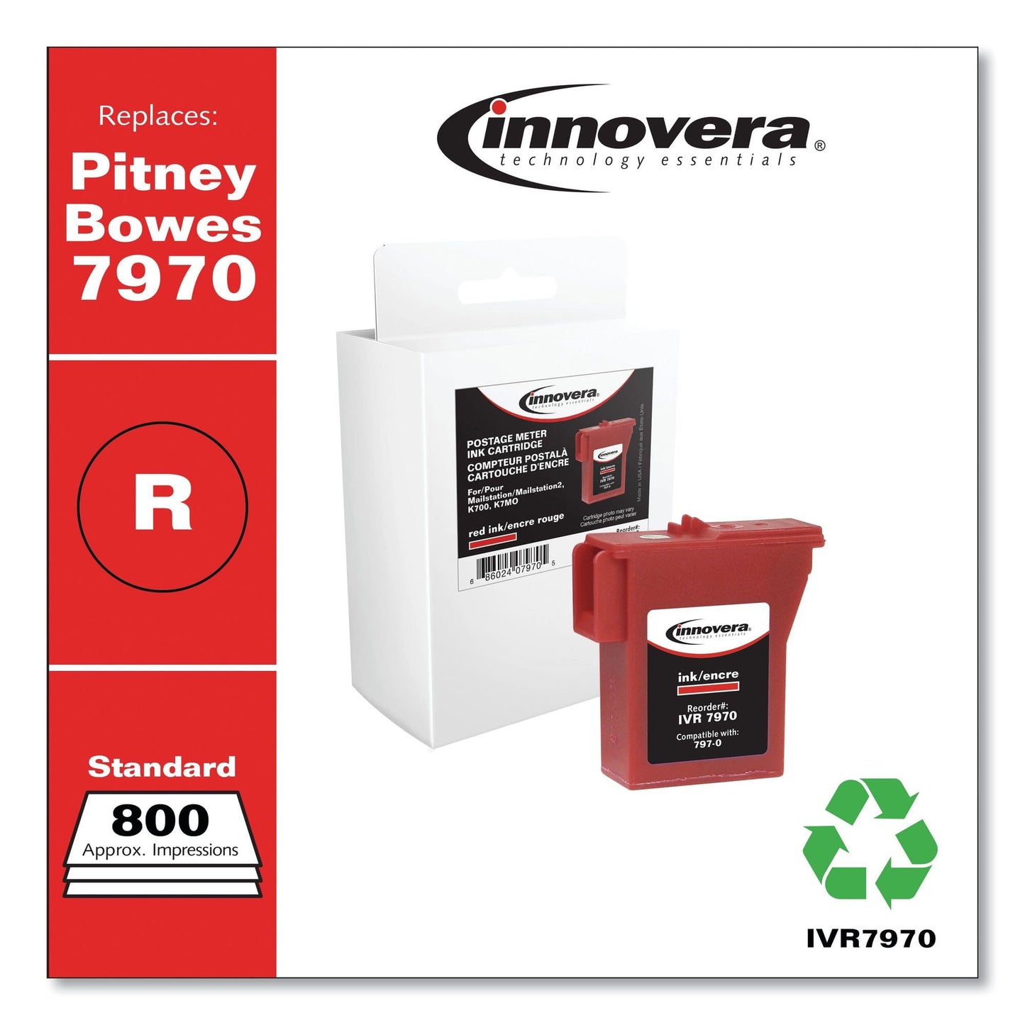 Innovera 7970 880 Page-Yield Remanufactured Cartridge with 797-0 Postage Meter, Red