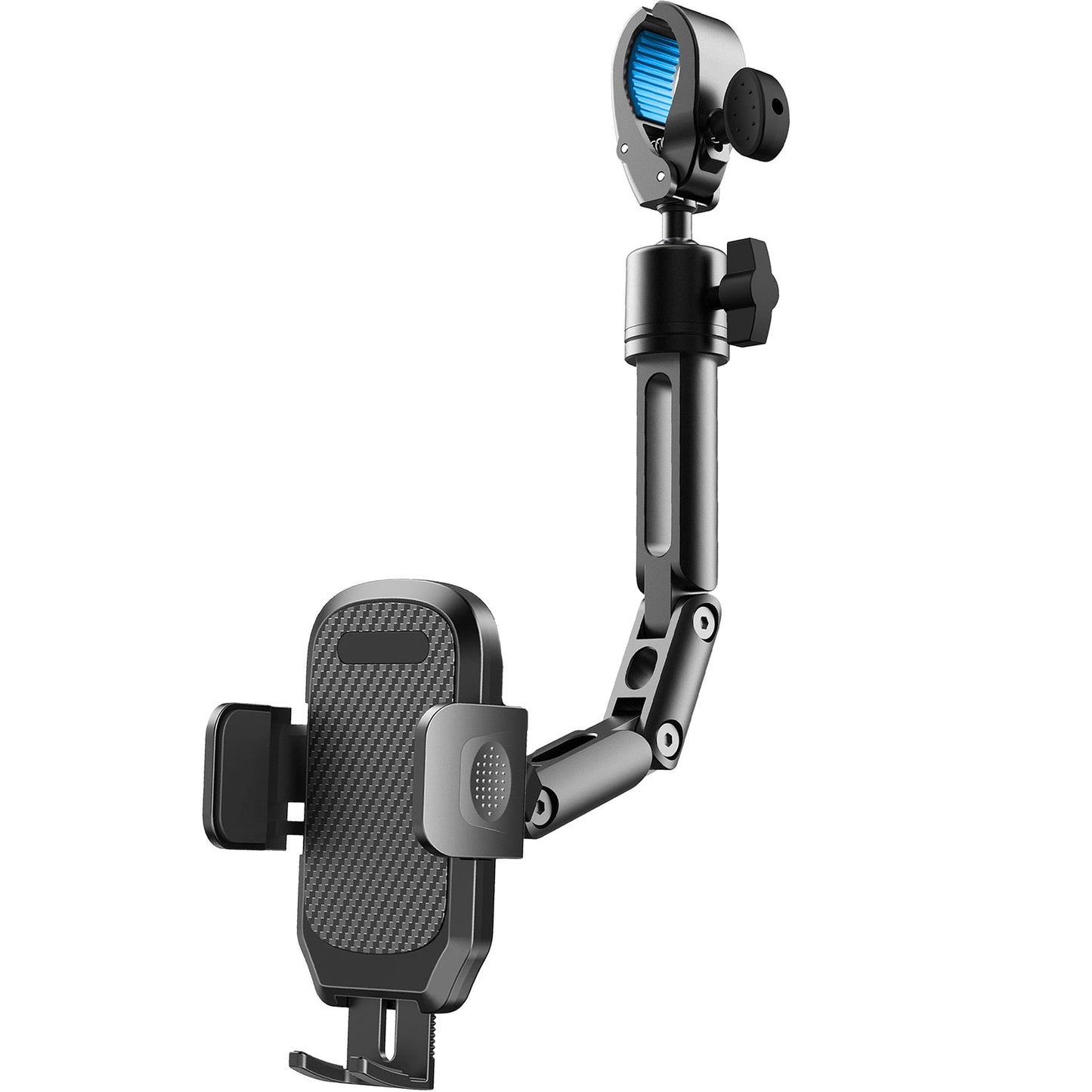 Quyee Phone Holder Car, Rear View Mirror Phone Holder - Aluminum Alloy Mount Multi-Angle Adjustment Rotatable and Retractable Compatible with All 4-7